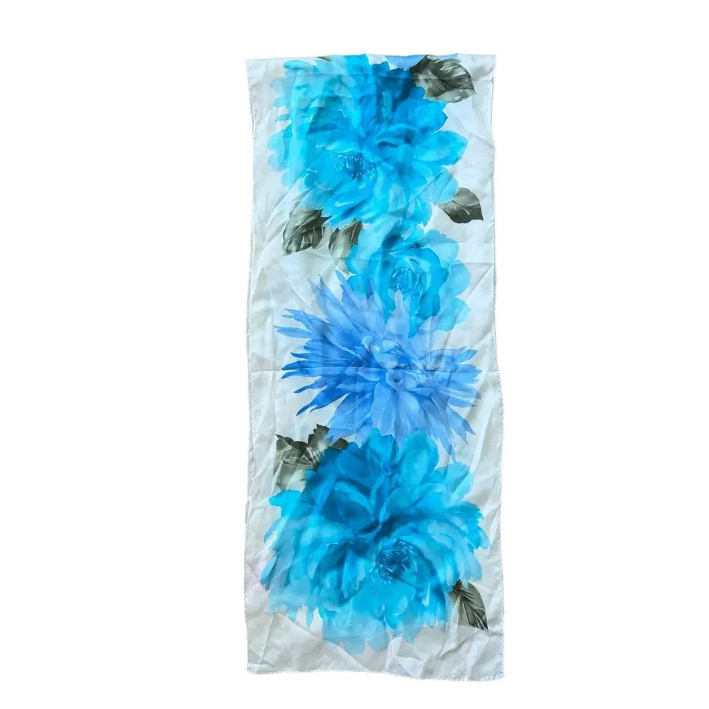 Oscar de la Renta Blue Floral Silk Scarf 52x11 Women’s Accessory